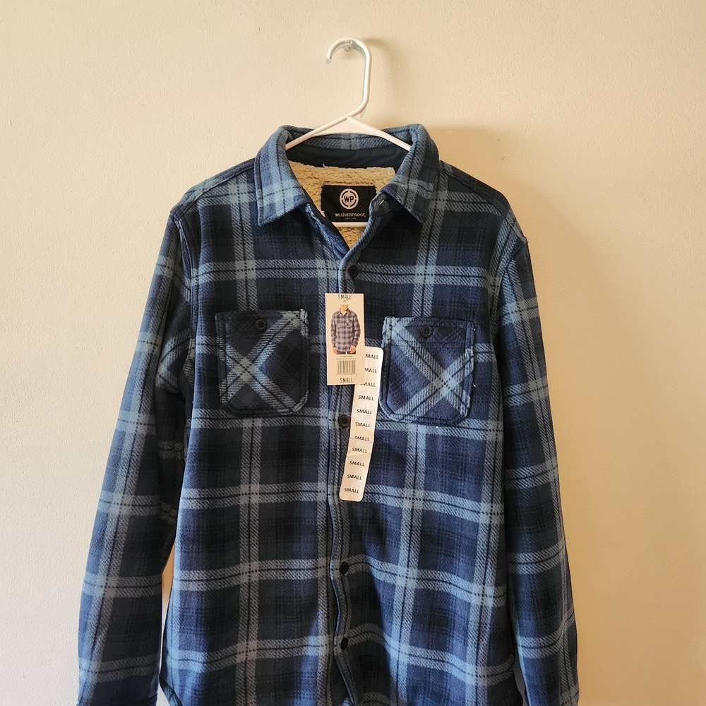 Weatherproof Blue Plaid Sherpa Lined Fleece Shirt Jacket